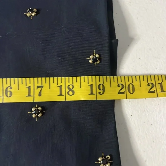 Ann Taylor Navy with Gold Floral Beaded Embellishment Straight Pencil Skirt 0P - Picture 7 of 8